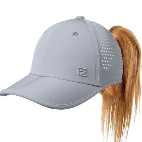 GADIEMKENSD Ponytail Hüte für Frauen Sommer Baseballmütze mit Ponytail Loch Schnurzug Verstellbare Atmungsaktive Netz Dri Fit Hochgesteckter Sonnenhut für Laufen Workout Gym Strand Sport Hellgrau von GADIEMKENSD