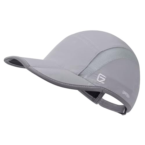 GADIEMKENSD UPF50+ Quick Dry Sports Hat Lightweight Breathable Soft Outdoor Running Cap (Folding Series, Light Grey) von GADIEMKENSD