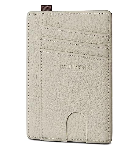 GADIEMKENSD Slim Wallet Minimalist Credit Card Holder RFID Blocking Genuine Leather Compact Size Card Case for Women Men Purse with D-Shackle Llaveros De Hombre Exemption Card Set Light Grey von GADIEMKENSD
