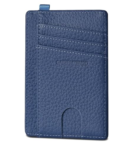 GADIEMKENSD Slim Wallet Minimalist Credit Card Holder RFID Blocking Genuine Leather Compact Size Card Case for Women Men Purse with D-Shackle Llaveros De Hombre Exemption Card Set Navy Blue von GADIEMKENSD
