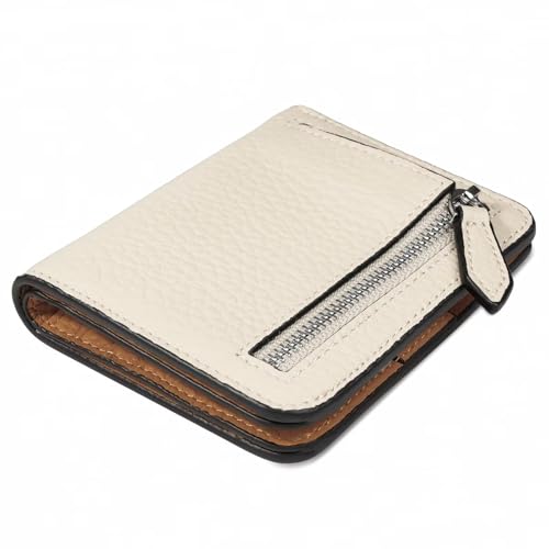 GADIEMKENSD Small Wallet Bifold Credit Card Holder Genuine Leather Coin Purse RFID Blocking Mini Compact Pocket Wallet with Zipper Ultra Slim Minimalist Beige/Brown von GADIEMKENSD