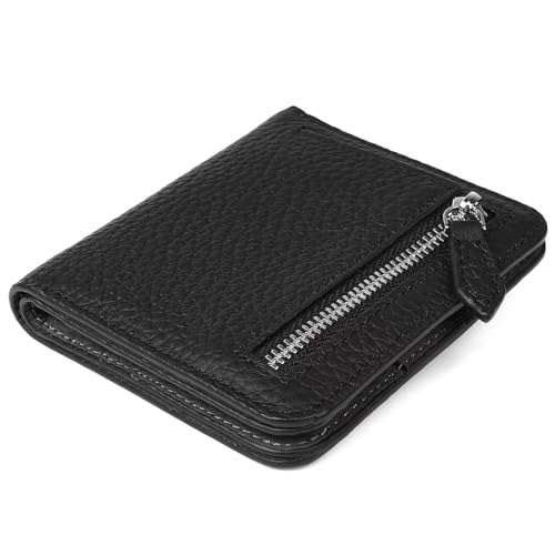 GADIEMKENSD Small Wallet Bifold Credit Card Holder Genuine Leather Coin Purse RFID Blocking Mini Compact Pocket Wallet with Zipper Ultra Slim Minimalist Black von GADIEMKENSD