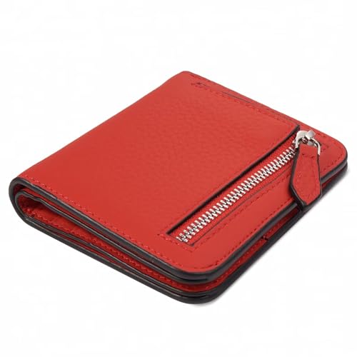 GADIEMKENSD Small Wallet Women Purses RFID Blocking Leather Bi-fold Card Holder with Zip Coin Pocket Stitch Purse for Lanyard Oyster Cards Bus Cards Protector Pouch with Card Cash Slots Red von GADIEMKENSD