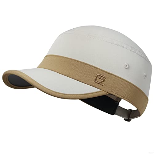GADIEMKENSD Stretch Army Cap Sport Military Style Sun Hat for Men Women Tripper Cap Summer Cooling Travel Hiking Tactical Cadet Hat Dad Hats Breathable Flat Top Short Bill Corps Hat Cream/Khaki von GADIEMKENSD