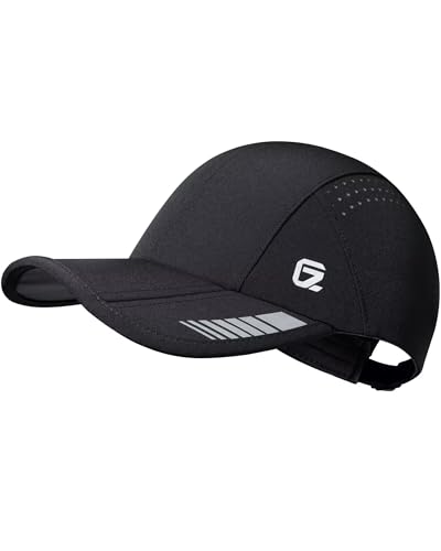 GADIEMKENSD UPF 50+ Faltbare Sportkappe mit reflektierenden Akzenten, Performance-Laufmütze aus atmungsaktivem Mesh, Dri-Fit-Basecap für Golf, Tennis, Training und Fitnessstudio, Schwarz L von GADIEMKENSD