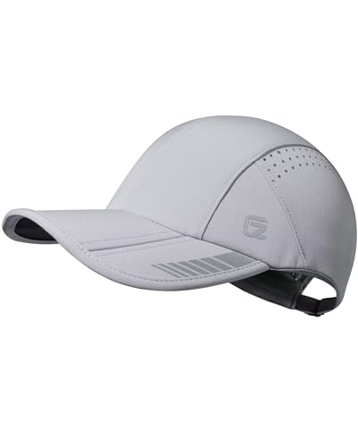 GADIEMKENSD UPF 50+ Faltbare Sportkappe mit reflektierenden Akzenten, Performance-Laufmütze aus atmungsaktivem Mesh, Dri-Fit-Basecap für Golf, Tennis und Training, Hellgrau L von GADIEMKENSD