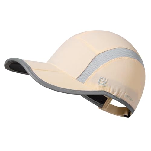 GADIEMKENSD UPF50+ Quick Dry Sports Hat Lightweight Breathable Reflective Outdoor Running Cap (Folding Series, Pale Apricot) von GADIEMKENSD