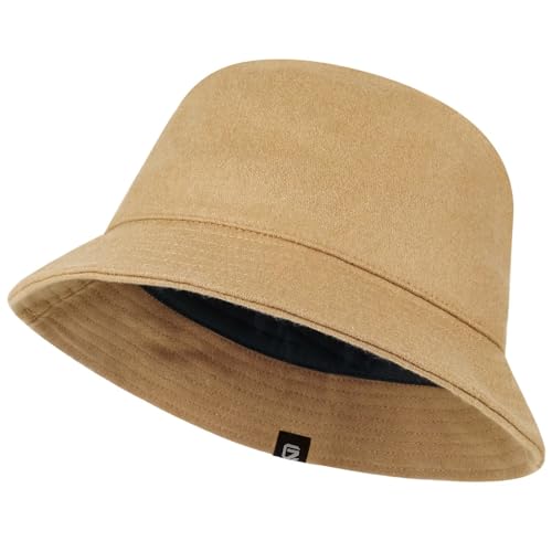 GADIEMKENSD Winter Bucket Hat Premium Wool Packable Plain Colors Warm Soft Felt Wool Bucket Hats for Women Men Unisex Casual Outdoor Hiking Fisherman Cap Khaki L von GADIEMKENSD