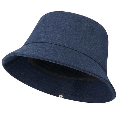 GADIEMKENSD Winter Bucket Hat Premium Wool Packable Plain Colors Warm Soft Felt Wool Bucket Hats for Women Men Unisex Casual Outdoor Hiking Fisherman Cap Navy L von GADIEMKENSD