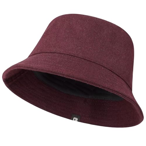 GADIEMKENSD Winter Bucket Hat Premium Wool Packable Plain Colors Warm Soft Felt Wool Bucket Hats for Women Men Unisex Casual Outdoor Hiking Fisherman Cap Wine Red L von GADIEMKENSD