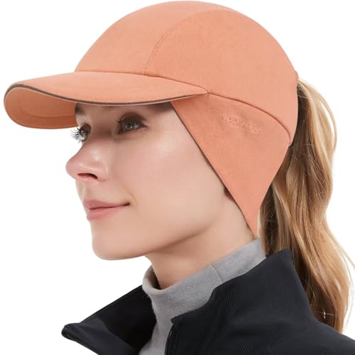 GADIEMKENSD Winter Fleece Hats Reflective Ponytail Hat for Women Baseball Caps with Earflap Drop Down Ear Warmer Men Skull Cap Beanie with Visor Cold Hat for Outdoor Hiking Running Snowboarding Orange von GADIEMKENSD