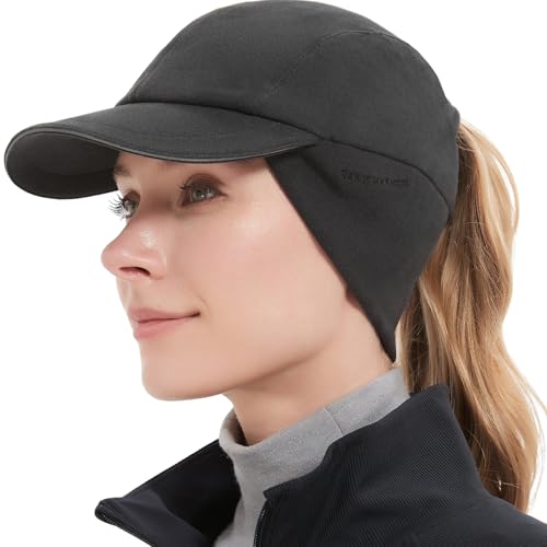 GADIEMKENSD Winter Fleece Hats Reflective Ponytail Hat for Women Baseball Caps with Earflap Drop Down Ear Warmer Mens Skull Cap Beanie with Visor Cold Hat for Outdoor Hiking Running Snow Ski Dark Gray von GADIEMKENSD