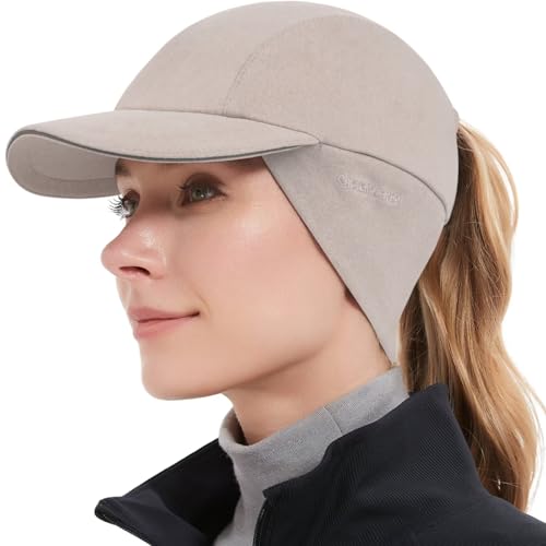GADIEMKENSD Winter Fleece Hats Reflective Ponytail Hat for Women Baseball Caps with Earflap Drop Down Ear Warmer Mens Skull Cap Beanie with Visor Cold Hat for Outdoor Hiking Running Snow Ski Khaki von GADIEMKENSD