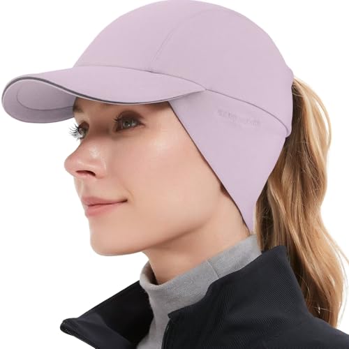 GADIEMKENSD Winter Fleece Hats Reflective Ponytail Hat for Women Baseball Caps with Earflap Drop Down Ear Warmer Mens Skull Cap Beanie with Visor Cold Hat for Outdoor Hiking Running Snow Ski Purple von GADIEMKENSD