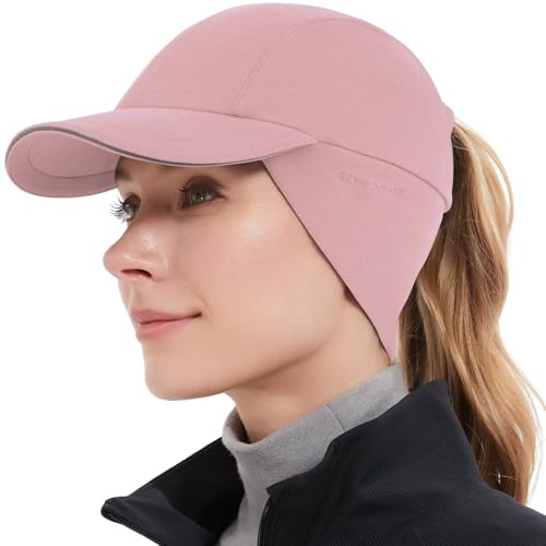 GADIEMKENSD Winter Fleece Hats Reflective Ponytail Hat for Women Baseball Caps with Earflap Drop Down Ear Warmer Mens Skull Cap Beanie with Visor Cold Hats for Outdoor Hiking Running Snow Ski Pink von GADIEMKENSD
