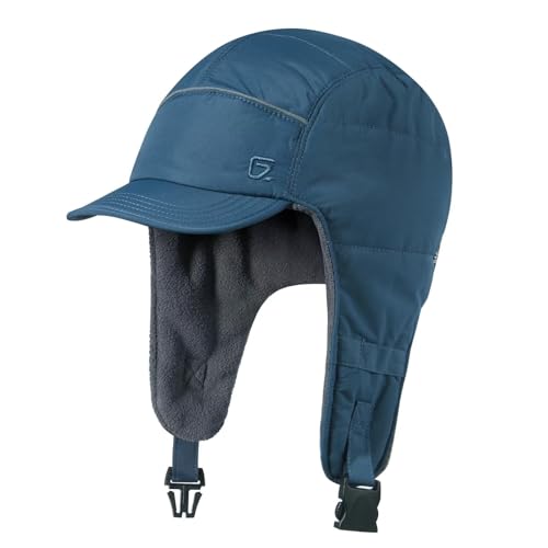 GADIEMKENSD Winter Trapper Hunting Hat with Brim Visor Ear Flaps Reflective Baseball Cap Warm Aviator Hats for Ski Rain Work Golf Running Outdoor Dark Blue von GADIEMKENSD