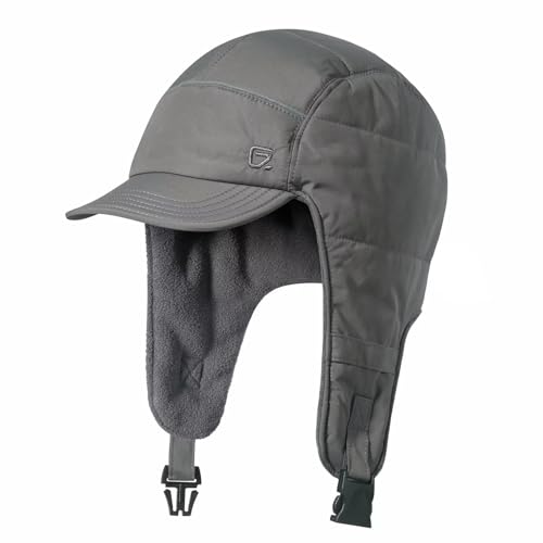 GADIEMKENSD Winter Trapper Hunting Hat with Earflaps Brim Visor Reflective Baseball Cap Warm Aviator Hats for Ski Rain Golf Work Running Outdoor Gray von GADIEMKENSD