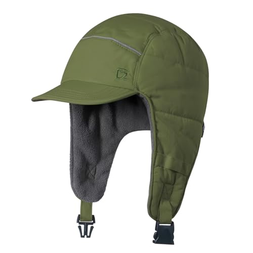 GADIEMKENSD Winter Trapper Hunting Hat with Earflaps Brim Visor Reflective Baseball Cap Warm Aviator Hats for Ski Rain Work Golf Running Outdoor Army Green von GADIEMKENSD