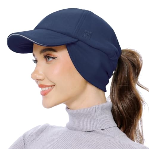 GADIEMKENSD Women's Fleece Ponytail Hat Reflective Winter Hat with Earflap Cold Hat with Adjustable Headband and Flip Down Ear Warmer Skull Cap Beanie for Hunting Hiking Snow Running Ski Navy GADIEMKENSD Women's Fleece Ponytail Hat Reflective Winter Hat with Earflap Cold Hat with Adjustable Headband and Flip Down Ear Warmer Skull Cap Beanie for Hunting Hiking Snow Running Ski Navy von GADIEMKENSD