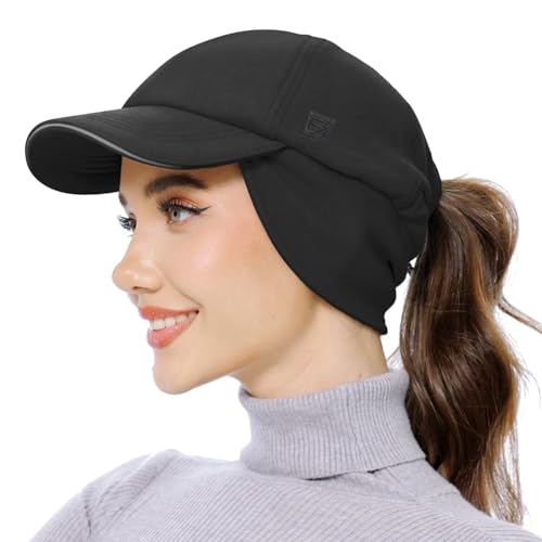 GADIEMKENSD Women's Fleece Ponytail Hat Reflective Winter Hat with Earflaps Trapper Hat with Drop Down Ear Warmers Adjustable Baseball Cap Beanie for Skiing Snowboarding Hiking Running Black GADIEMKENSD Women's Fleece Ponytail Hat Reflective Winter Hat with Earflaps Trapper Hat with Drop Down Ear Warmers Adjustable Baseball Cap Beanie for Skiing Snowboarding Hiking Running Black von GADIEMKENSD