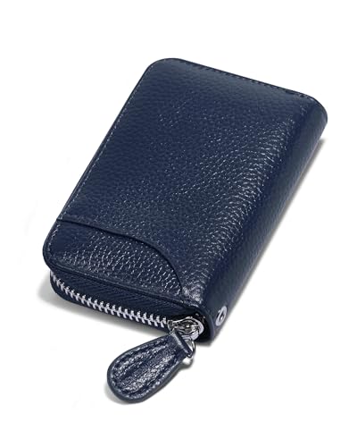 GADIEMKENSD Womens Credit Card Holder Wallet Zip Leather Card Case RFID Blocking Ladies Small Blocked Accordion Wallets with Stainless Steel Zipper Woman Compact Accordian ID Cards Bag Deep Blue von GADIEMKENSD