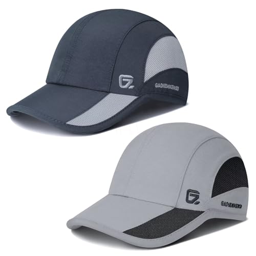 Golfmütze Leichter Sport Laufhut Atmungsaktiv Kühlend Dri Fit Mütze Unstrukturierte Baseballkappe UPF50+ Sonne Trucker Vatermützen für Sommer Gym Tennis Camping Hut Dunkelgrau, Hellgrau 2 Stücke von GADIEMKENSD