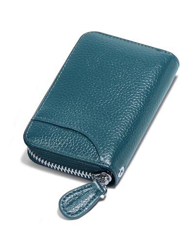 GADIEMKENSD Womens Credit Card Holder Wallet Zip Leather Card Case RFID Blocking Ladies Small Blocked Accordion Wallets with Stainless Steel Zipper Woman Compact Accordian ID Cards Bag Sea Blue von GADIEMKENSD