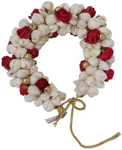 Gadinfashion Haarknoten, Gajra-Blume, künstliches Juda-Zubehör für Damen, Rot / Weiß, 1 Stück von GADINFASHION