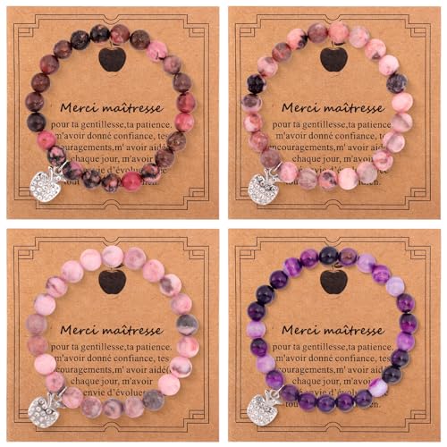 GADITIEK 4pcs Lehrer Geschenk, Lehrer-Armband mit Dankeschön Lehrer-Karte, personalisierte Lehrer-Armband Ende des Jahres Lehrer Geschenkidee Abschiedsgeschenk Lehrerin von GADITIEK