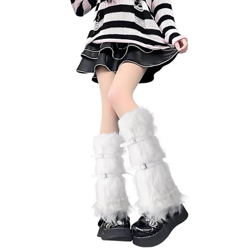 GADITIEK Fell Stulpen Bein, Fur leg Warmers with Gürtel, Stulpen Damen für Winterwärmer Karneval Fasching Mottoparty Verkleidung (Weiß, Einheitsgröße) von GADITIEK
