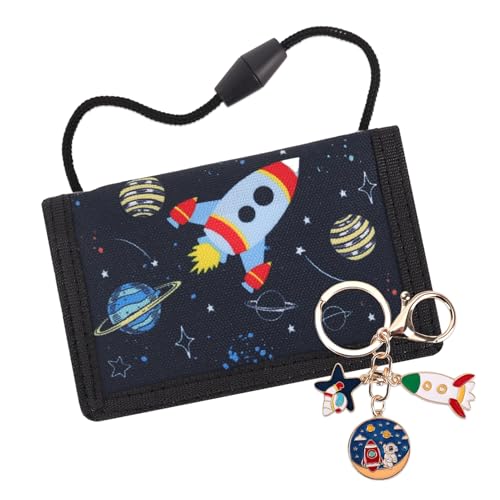 GADITIEK Brustbeutel Kinder, Portmonee Kinder Jungen Geldbeutel mit Schlüsselanhänger Fußball Geschenke, Brustbeutel Jungen für Geburtstagsgeschenk (Rakete) von GADITIEK