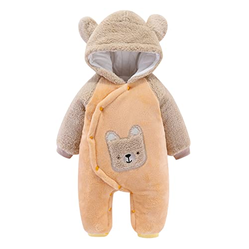 GADXE Kleinkind Neugeborenes Baby Jungen Mädchen Langarm niedlich Cartoon Tiere Fleece Patchwork Bärenohren mit Kapuze Strampler Overall Outfit Kleidung Mantel Schlafanzug 68 (Khaki, 0-3 Months) von GADXE