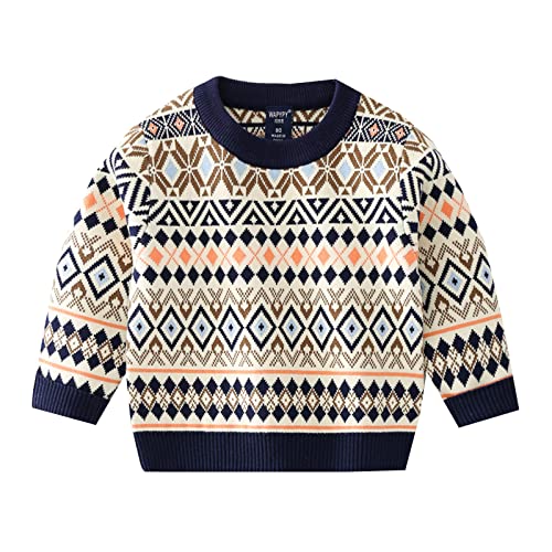 GADXE Mütze Baby Junge Kleinkind Kinder Classic Jacquard Print Apricot über Winter Langarm Strickpullover Jungen Outwear Langarmshirt Mädchen 146 (Navy, 4-5 Years) von GADXE