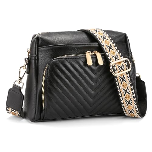 GAEKEAO Crossbody-Tasche für Damen, Umhängetaschen für Damen, PU-Leder, Handytaschen, Kartenhalter, Geldbörse und Schultertasche mit verstellbarem breitem Riemen, Schwarz von GAEKEAO