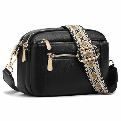 GAEKEAO Crossbody-Taschen für Damen, veganes Leder, trendige Schulterhandtaschen, kleine Crossbody-Taschen mit verstellbarem Schultergurt, Schwarz von GAEKEAO