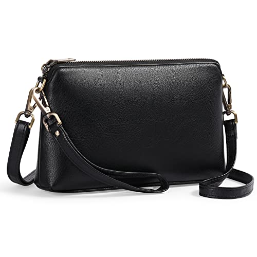 GAEKEAO Crossbody-Taschen für Frauen RFID-blockierendes Leder Crossbody-Tasche Geldbörsen Damen Crossbody-Handtaschen mit Handgelenkriemen, Schwarz von GAEKEAO