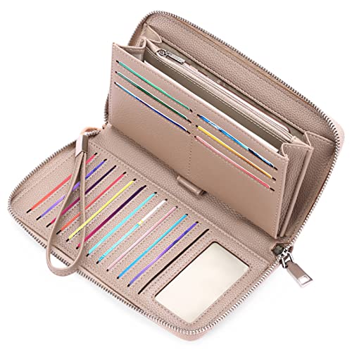 GAEKEAO Damen Geldbörse, große Kapazität Leder Damen Geldbörsen Reißverschluss Kupplung mit RFID-Blockierung und Mehreren von GAEKEAO