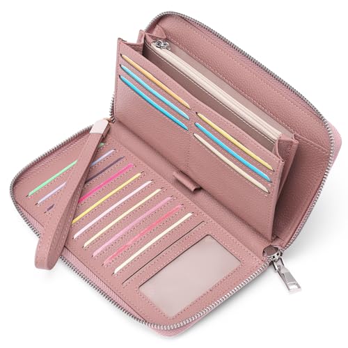 GAEKEAO Damen Geldbörse, große Kapazität Leder Damen Geldbörsen Reißverschluss Kupplung mit RFID-Blockierung und Mehreren von GAEKEAO