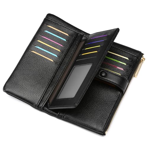 GAEKEAO Geldbörse Damen, große Kapazität RFID-Blockierung Leder weiche Geldbörse Damen mit Mehreren Kartenfächern und Reißverschluss Münze Geldbörse von GAEKEAO