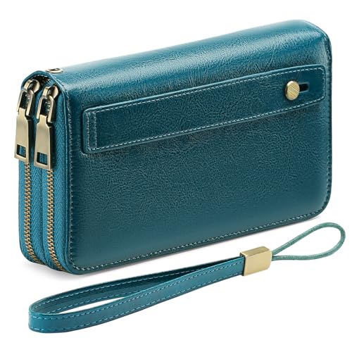 GAEKEAO Geldbörse Damen Gross, Portemonnaie Damen Veganes Leder Doppel Reißverschluss Damen-Geldbörsen, RFID Schutz Clutch Geldbeutel Damen Groß, mit Viel Kartenfächer Wallet, Portmonee für Frauen von GAEKEAO