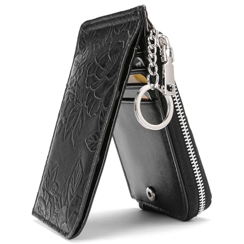 GAEKEAO Geldbörse Damen, Portmonee Geldbeutel Portemonnaie klein Kreditkartenhalter mit Schlüsselanhänger, Münzfach mit Reißverschluss Slim Wallet & RFID-Schutz Kartenetui Damen von GAEKEAO