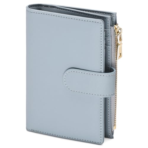 GAEKEAO Kleine Geldbörsen für Frauen Echtes Leder RFID Blockierung Reißverschlusstasche Bifold Wallet mit ID Fenster…, Blau, Casual von GAEKEAO