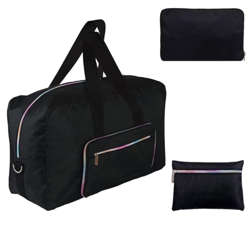 Duffle Bag Airline Reisetasche Frauen Mädchen Niedliche Muster Weekender Übernachtung Carry On Bag Kinder Gepäck Einkaufen Strandtasche Schultergurt, Schwarz, L von GAENMESN