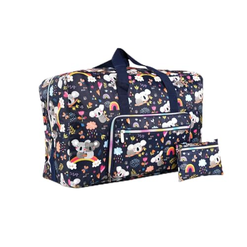 Faltbare Reisetasche für Damen, Blumenmuster, Wochenendtasche, Übernachtung, Handgepäcktasche, Make-up-Tasche, karierte Schultergurte, Cartoon-Tasche, Karton von GAENMESN