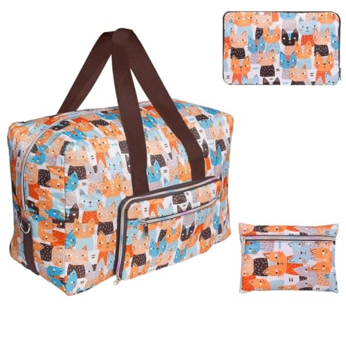 Reise Duffel Taschen Frauen Cartoon Weekender Sport Gym Tote Übernachtung Handgepäck Einkaufen Strand Schultergurte Tasche, Gelb-Katze, L von GAENMESN