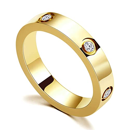 MAGIIE Schmuck 6mm Damen Ring Gold,18k Vergoldet Ring Hochzeitsringe Edelstahl Damen,Zirkon Ring Elegant Damen,Jahrestag Vertrauensring Ewigkeitsringe für Damen (Gold, 54) von GAENZA