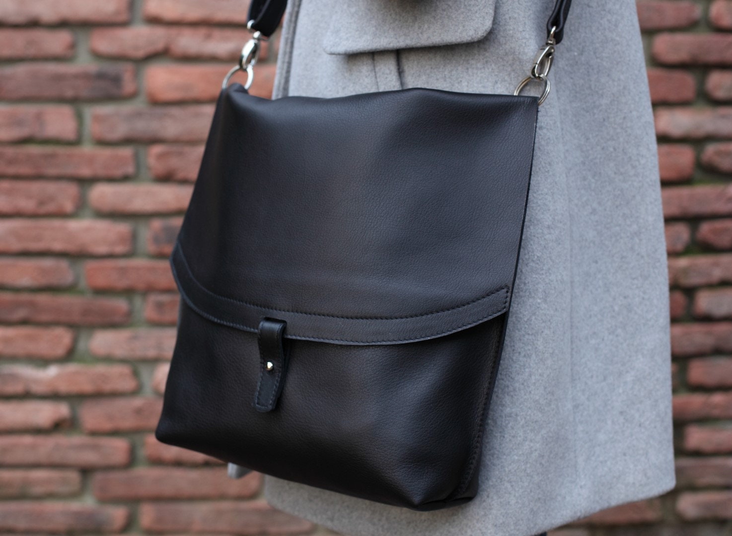 Hobo-Tasche Aus Schwarzem Leder, Umhängetasche Hobo-Tasche Aus Schwarzem Leder, Umhängetasche von GAESDESIGN