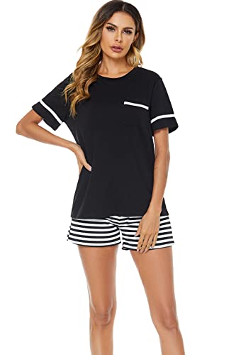 GAESHOW Schlafanzug Damen Kurz, 2 Teilig Baumwolle Pyjama Set, Sommer Sleepwear Hausanzug Sets Rundhalsausschnitt Kurze Ärmel und Shorts von GAESHOW