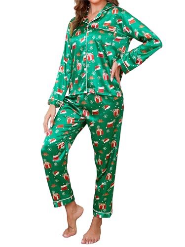 GAESHOW Schlafanzug Damen Satin Langarm Pyjama Set, Zweiteiliger Nachtwäsche Hausanzug mit Knopfleiste, Seide Loungewear Damen Set für Alle Jahreszeiten, S-XXL von GAESHOW