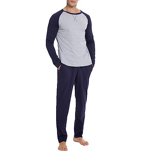 GAESHOW Schlafanzug Herren Lang Pyjama Baumwolle Zweiteiliger, Herren Pyjama Set, O-Ausschnitt Nachtwäsche, Langarm und Hose Zweiteiliger Loungewear für Herbst und Winter, S-XXL von GAESHOW